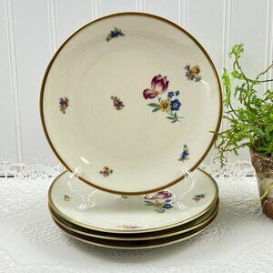 Vintage Hackefors 4 Dessert Bread Plates 32 Porslin Sweden Gold Trimmed Floral